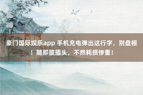 豪门国际娱乐app 手机充电弹出这行字，别盘桓！随即拔插头，不然耗损惨重！