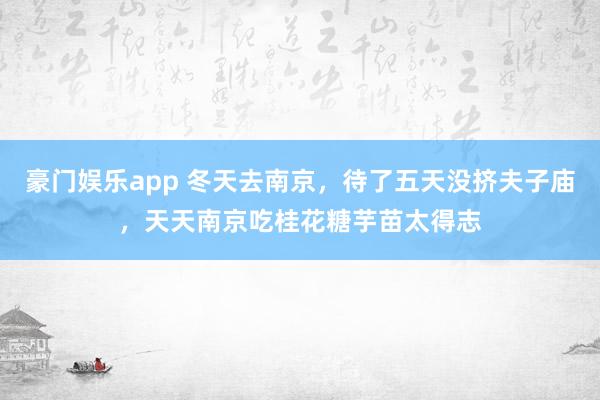 豪门娱乐app 冬天去南京，待了五天没挤夫子庙，天天南京吃桂花糖芋苗太得志