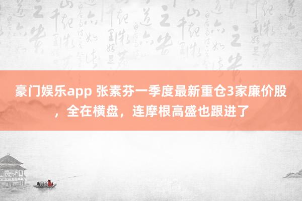 豪门娱乐app 张素芬一季度最新重仓3家廉价股，全在横盘，连摩根高盛也跟进了